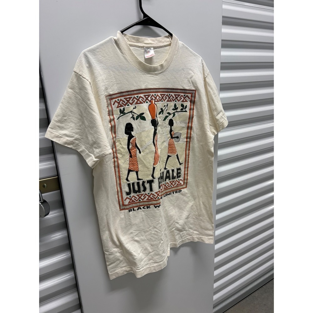 90s Vintage Fruit of the Loom Just Exhale T-Shirt Women Large Cream Graphic Good - Picture 5 of 5
